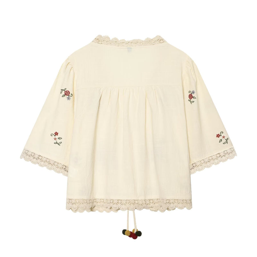Womens Summer Floral Embroidery Top & Casual Shorts Set