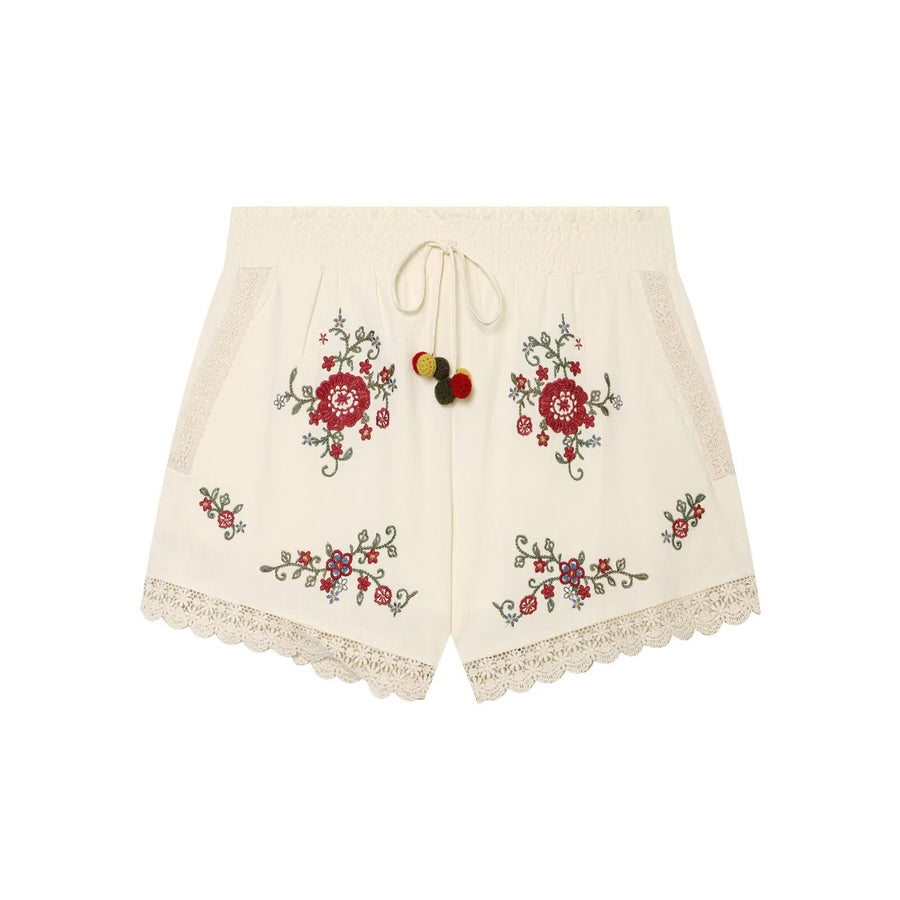Womens Summer Floral Embroidery Top & Casual Shorts Set