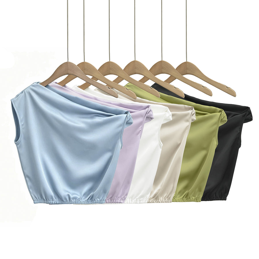 Satin Off-Shoulder Tank Top for Women - Knot-Neckline Style