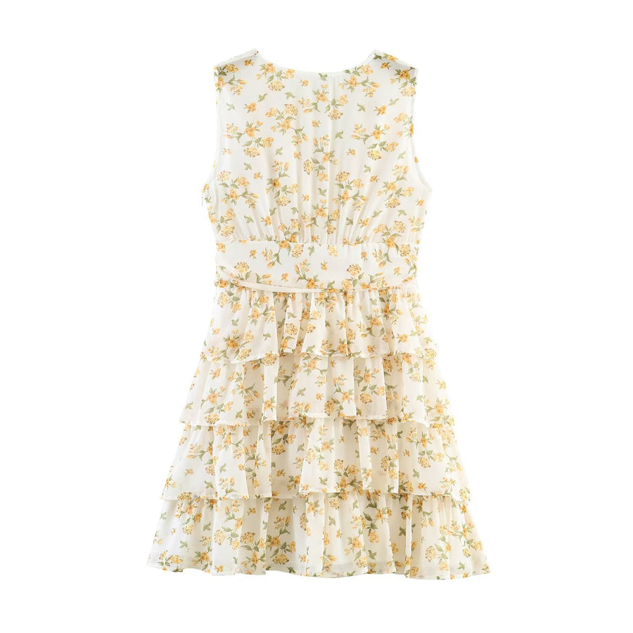 Womens Summer Waist-Cinching Sleeveless Tiered Dress