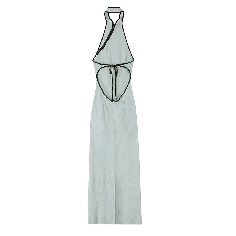 Womens Summer Jacquard Halterneck Backless Evening Dress