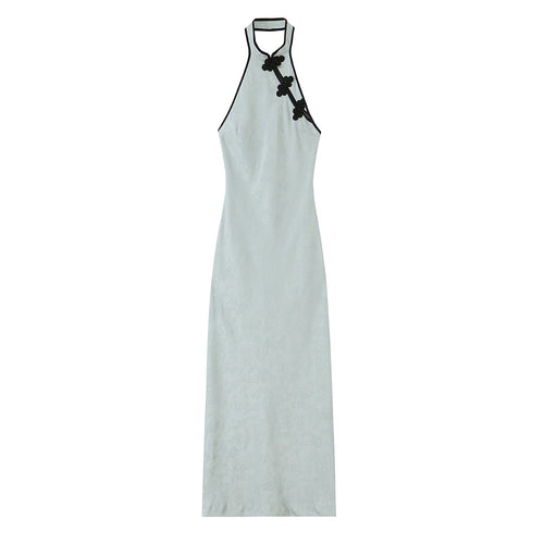 Womens Summer Jacquard Halterneck Backless Evening Dress