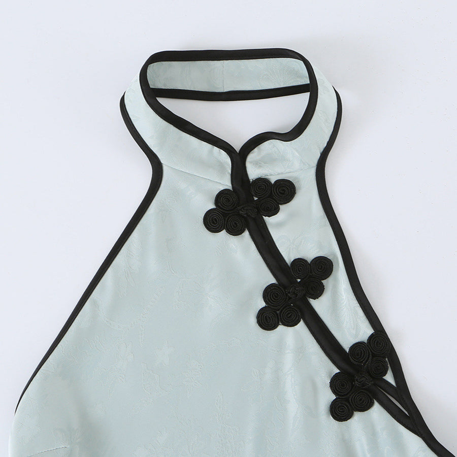 Womens Summer Jacquard Halterneck Backless Evening Dress