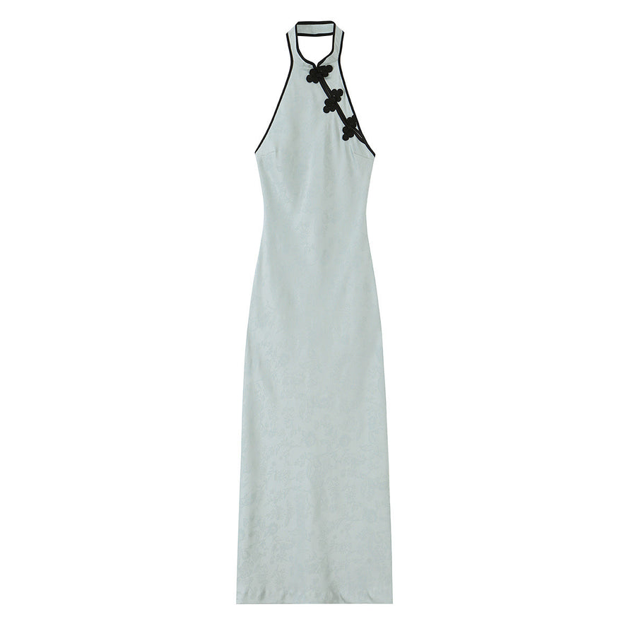 Womens Summer Jacquard Halterneck Backless Evening Dress
