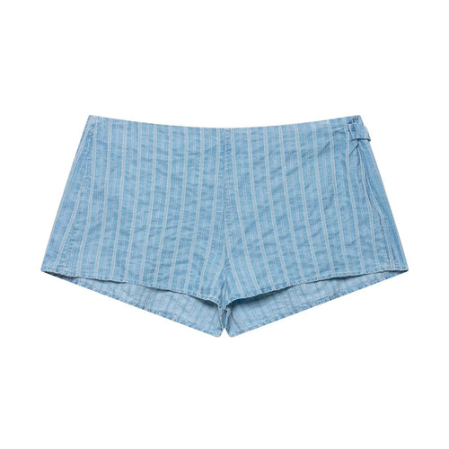 Double-breasted Top Mini Striped Shorts Set - Trendy Outfit