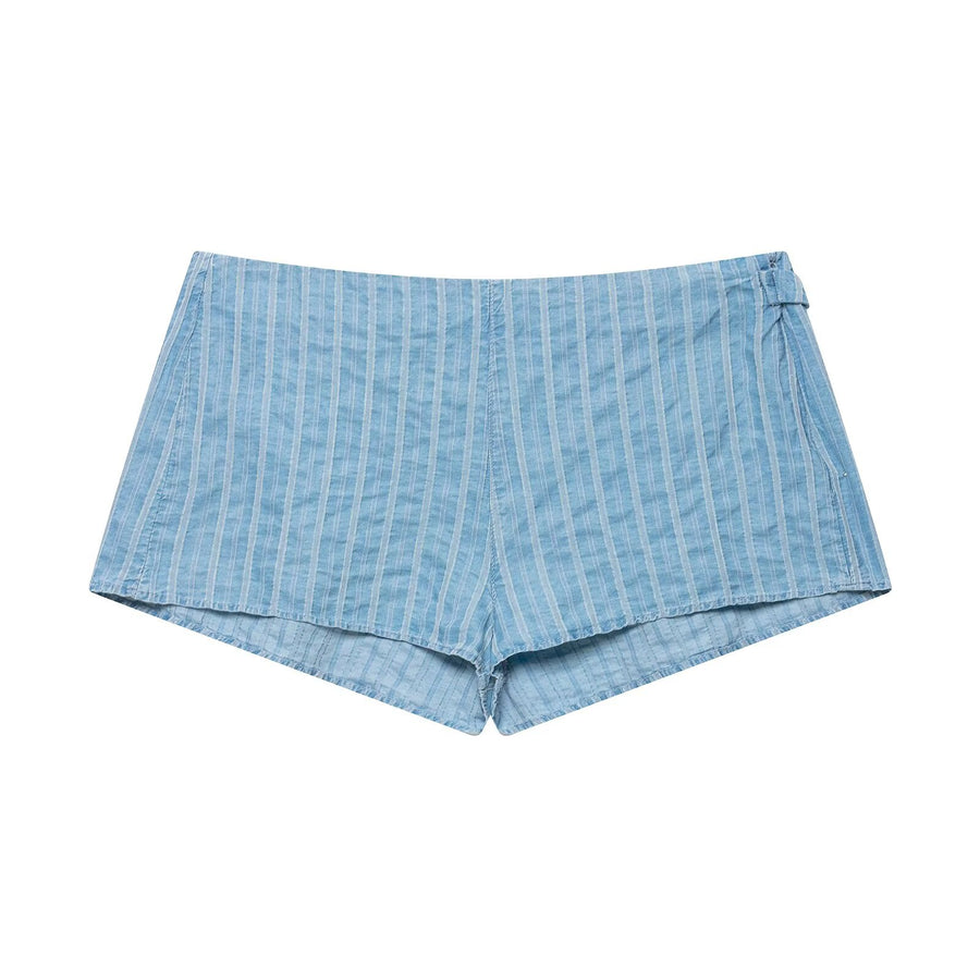 Double-breasted Top Mini Striped Shorts Set - Trendy Outfit