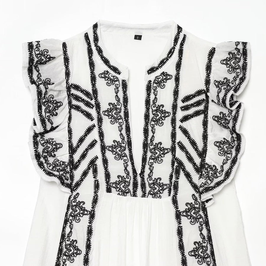Fashionable Mid-Length Contrast-Color Deep V-Neck Party Dress