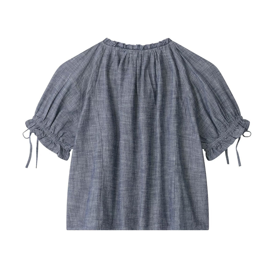 Summer New Arrival Loose-fit Short-sleeve Shirt with Ruffled Edges