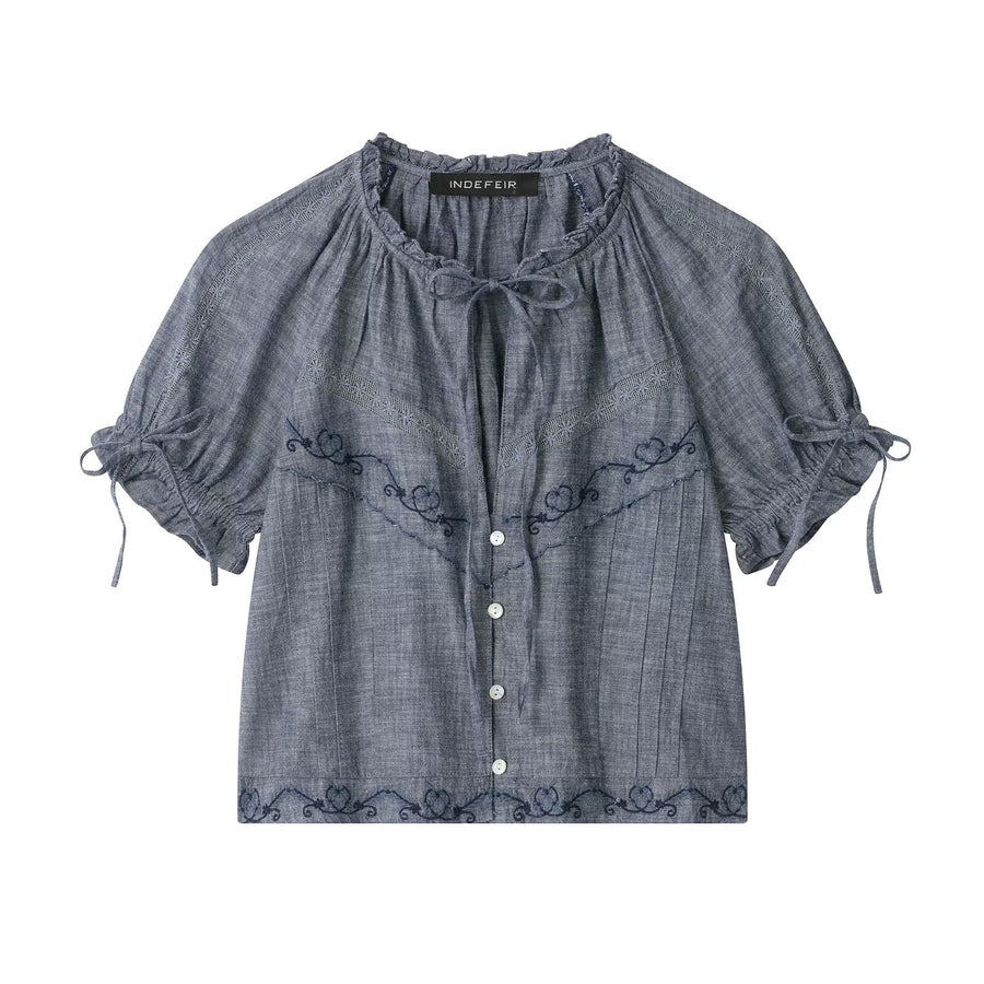 Summer New Arrival Loose-fit Short-sleeve Shirt with Ruffled Edges