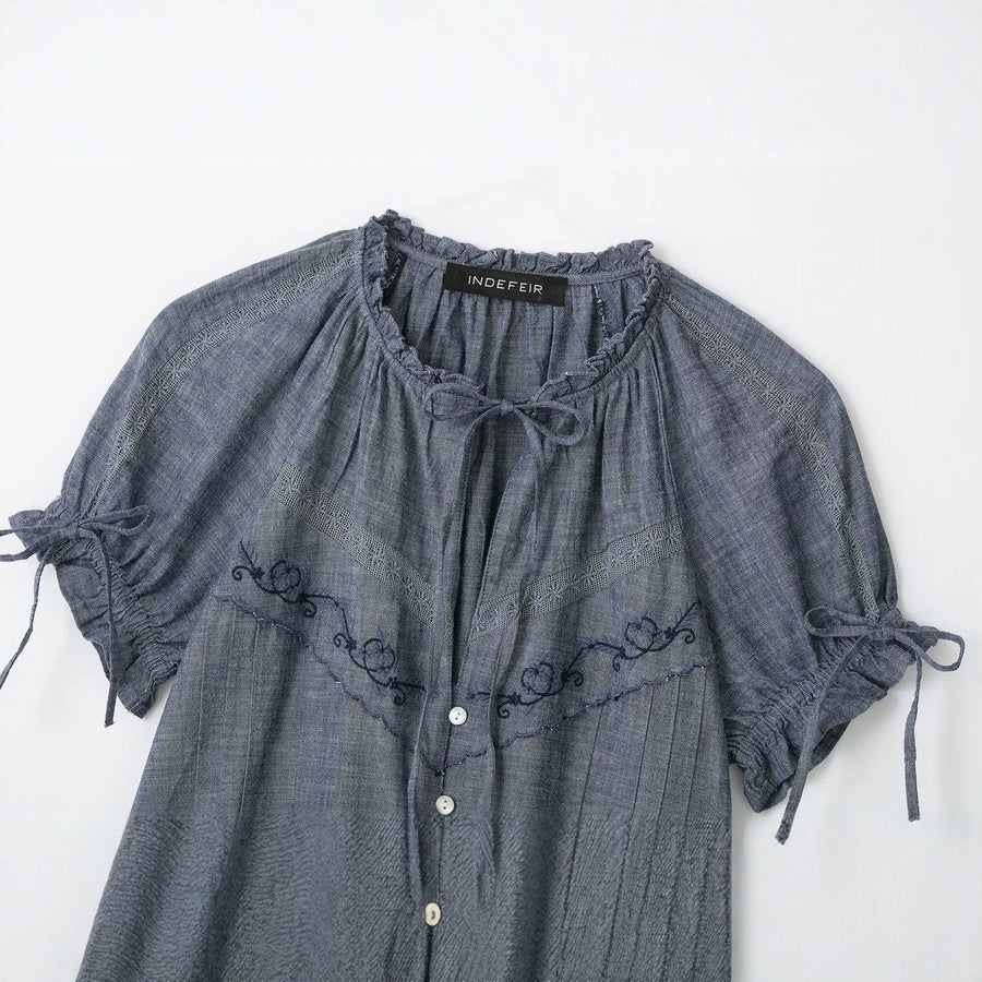 Summer New Arrival Loose-fit Short-sleeve Shirt with Ruffled Edges