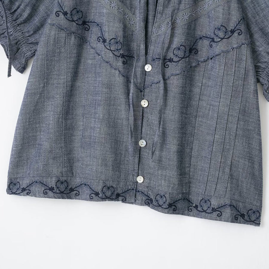 Summer New Arrival Loose-fit Short-sleeve Shirt with Ruffled Edges