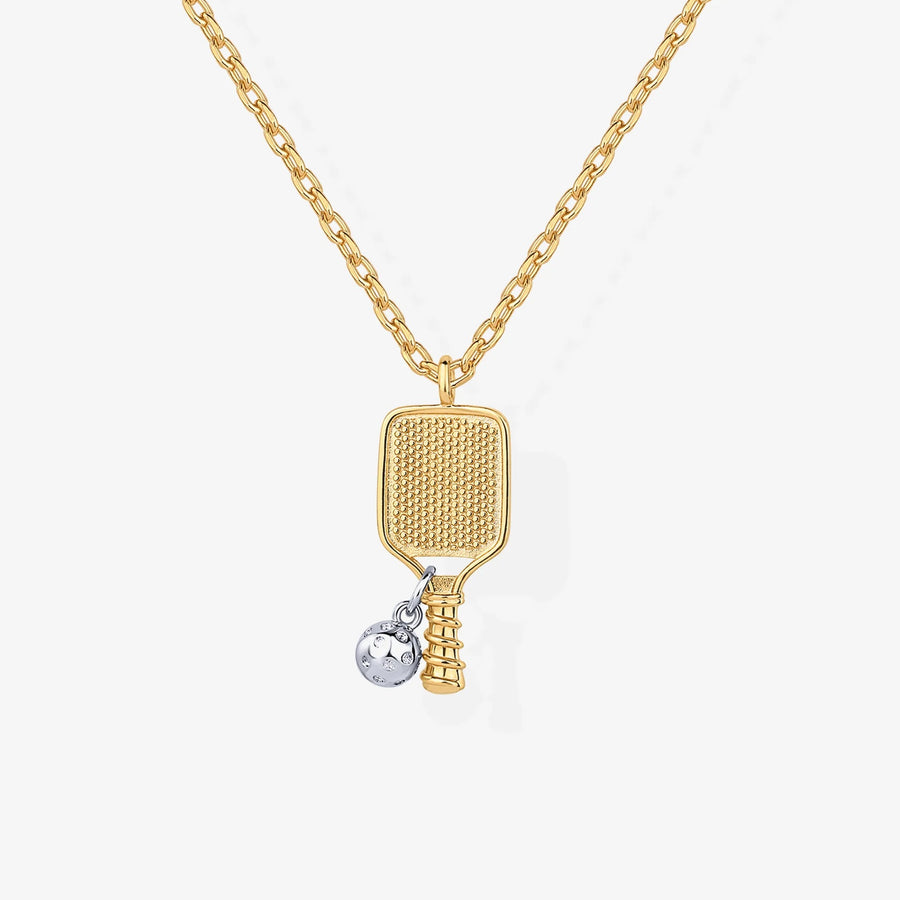 Silver Racquet Gold Stainless Steel Pendant Necklace