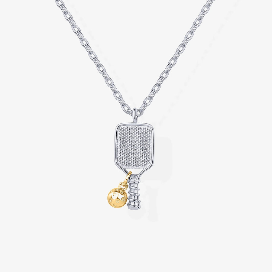 Silver Racquet Gold Stainless Steel Pendant Necklace