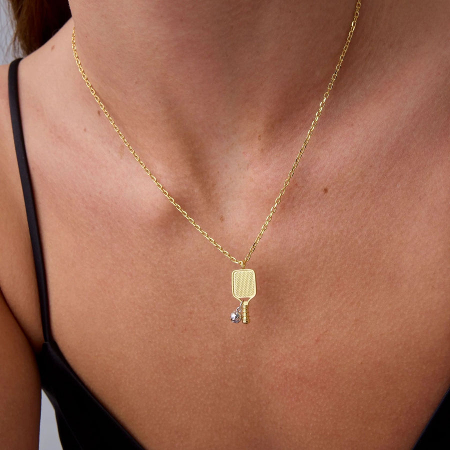 Silver Racquet Gold Stainless Steel Pendant Necklace