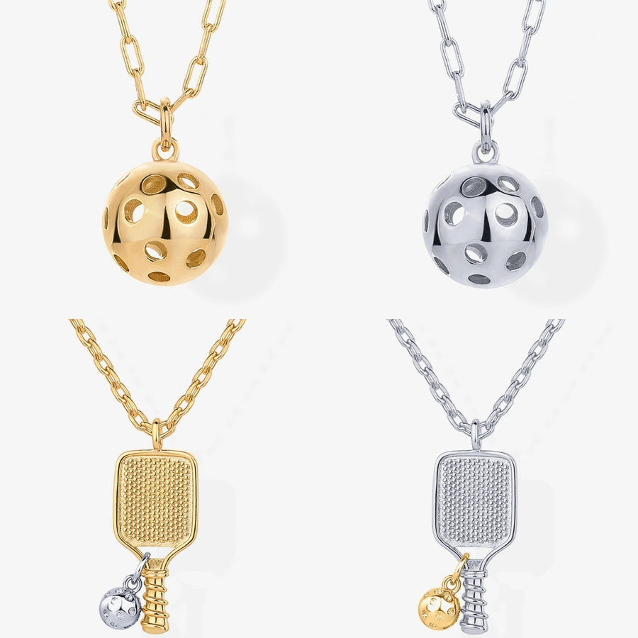 Silver Racquet Gold Stainless Steel Pendant Necklace