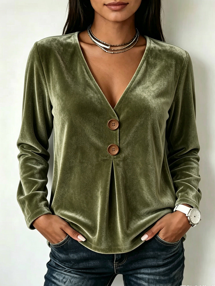 V-neck Velvet Long Sleeve Dress for Women