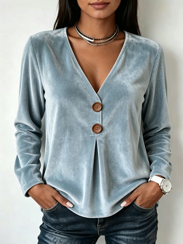 V-neck Velvet Long Sleeve Dress for Women
