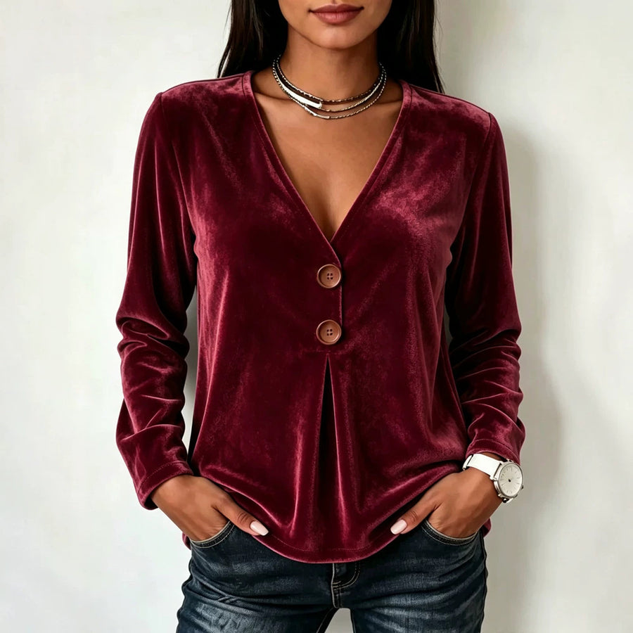 V-neck Velvet Long Sleeve Dress for Women