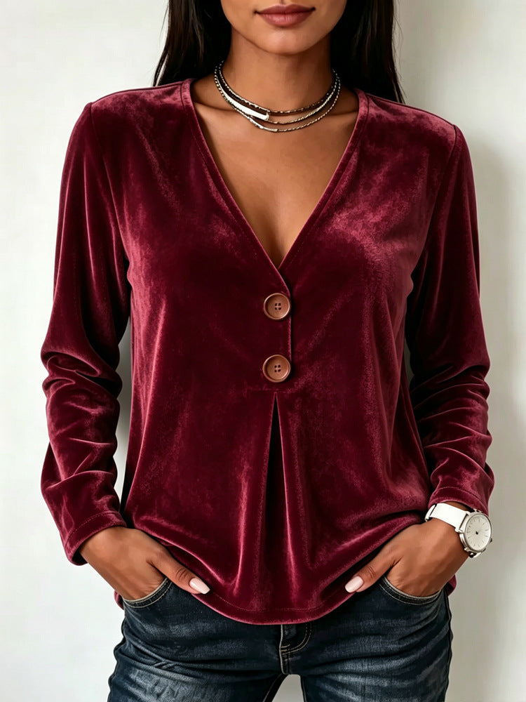 V-neck Velvet Long Sleeve Dress for Women