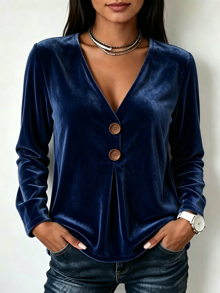 V-neck Velvet Long Sleeve Dress for Women