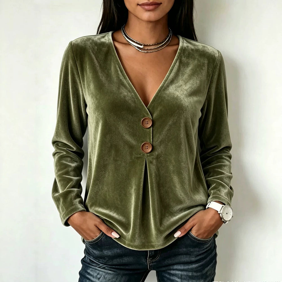 V-neck Velvet Long Sleeve Dress for Women
