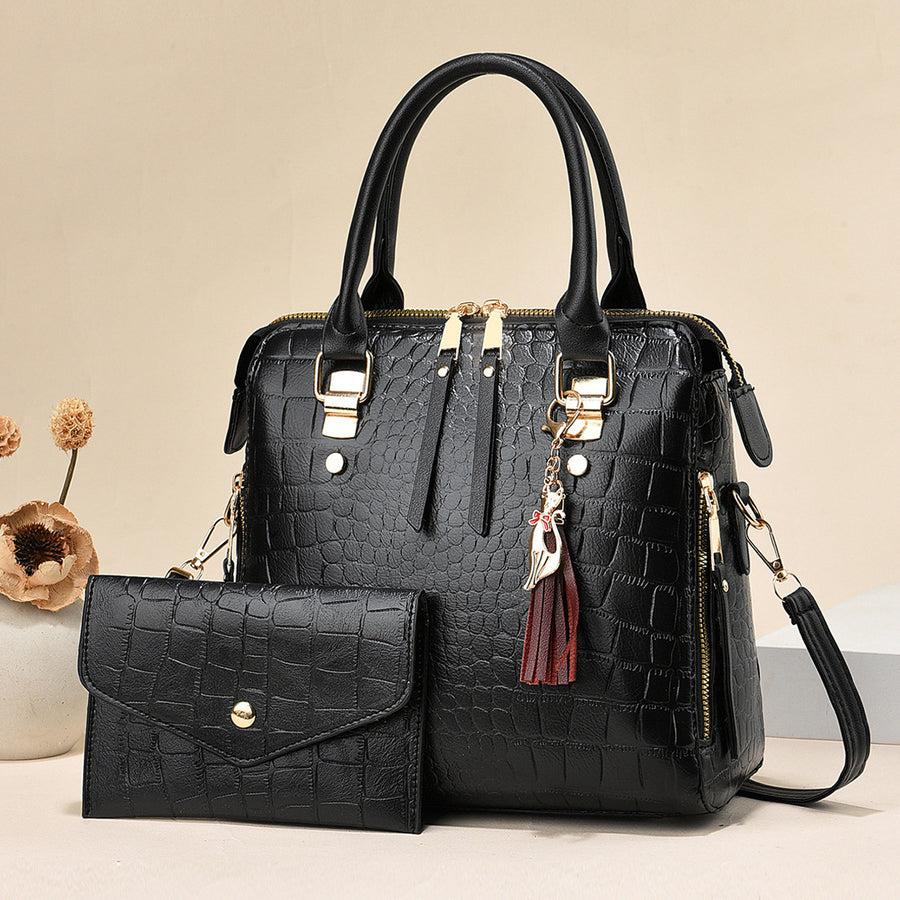 Womens Fashion Crocodile-Print Set of Two Handbag & Crossbody Bag