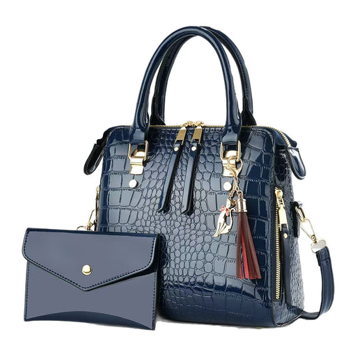 Womens Fashion Crocodile-Print Set of Two Handbag & Crossbody Bag