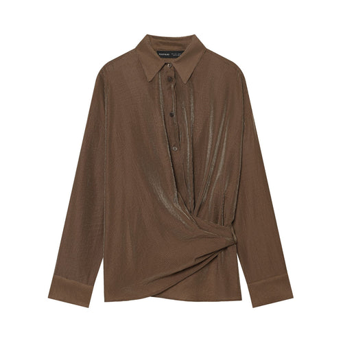 Fashionable Long-sleeve Striped T-shirt with Turn-down Collar