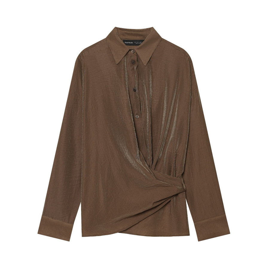 Fashionable Long-sleeve Striped T-shirt with Turn-down Collar