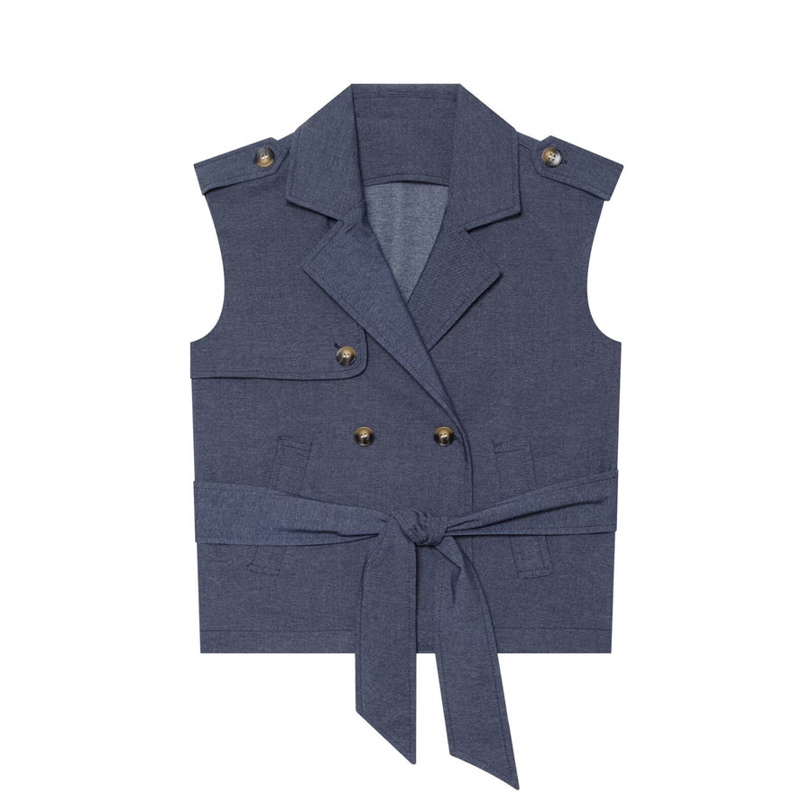 Stylish Summer Sleeveless Lapel Vest with Belt