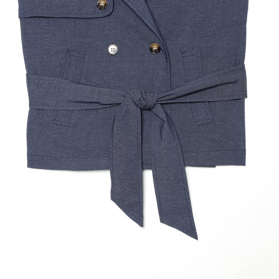 Stylish Summer Sleeveless Lapel Vest with Belt
