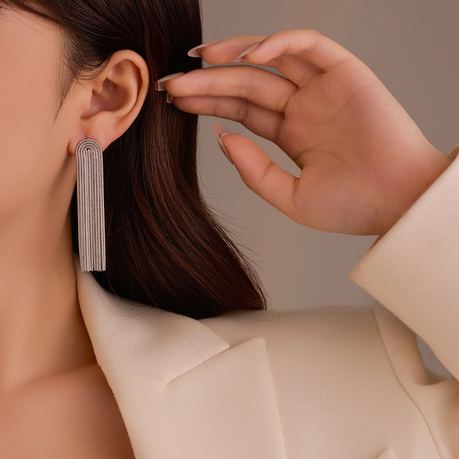 Long Stainless Steel Tassel Earrings for Stylish Elegance