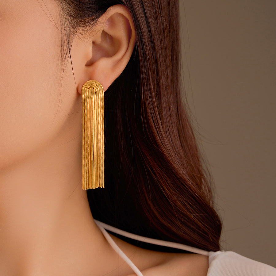 Long Stainless Steel Tassel Earrings for Stylish Elegance