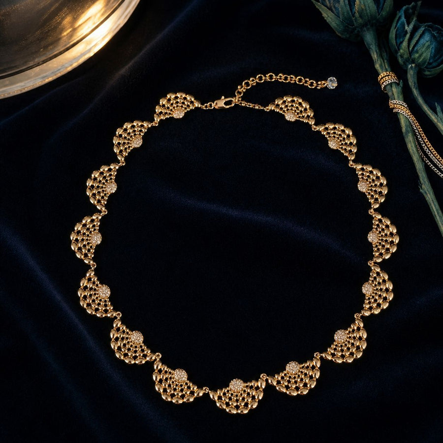 Fashionable Hollowed-out Chain Necklace & Drop Earrings Set