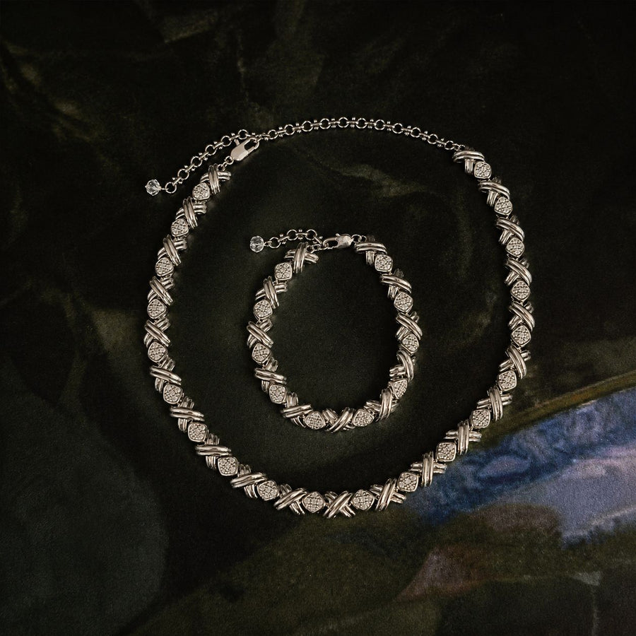 Elegant Diamond Jewelry Set: Necklace and Bracelet
