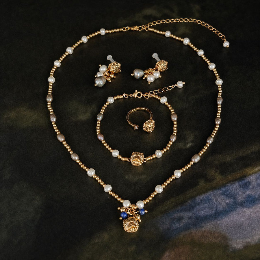 Beaded Necklace Clavicle Chain with Drop Earrings & Bracelet
