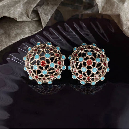 Mid-century Ring with Hollowed-out Sphere & Colorful Dots