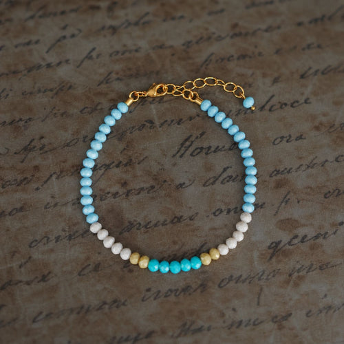 Blue Bead Pearl and Rice-bead Choker Necklace & Bracelet