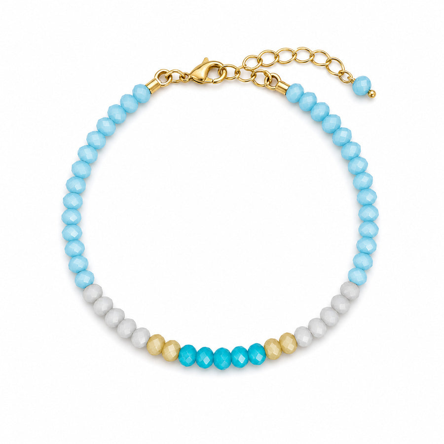 Blue Bead Pearl and Rice-bead Choker Necklace & Bracelet