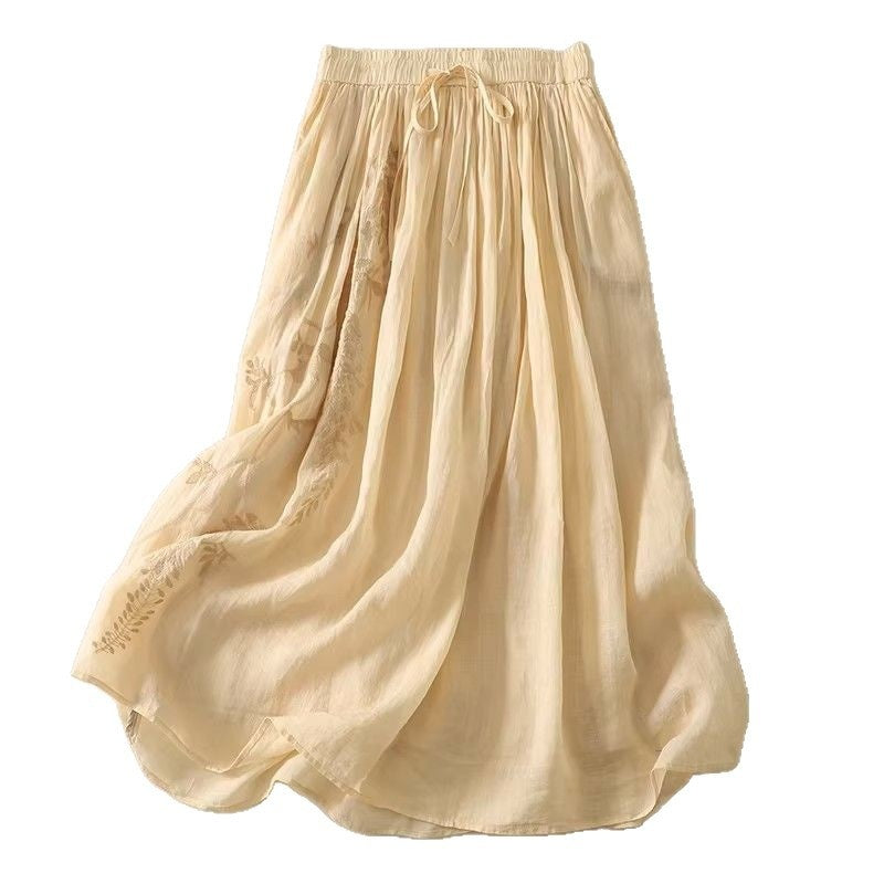 Plus-Size Midi Skirt with Embroidered Design for Women