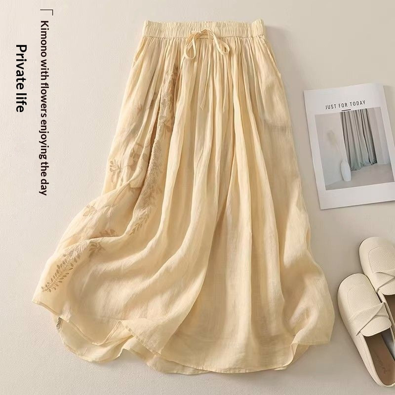 Plus-Size Midi Skirt with Embroidered Design for Women