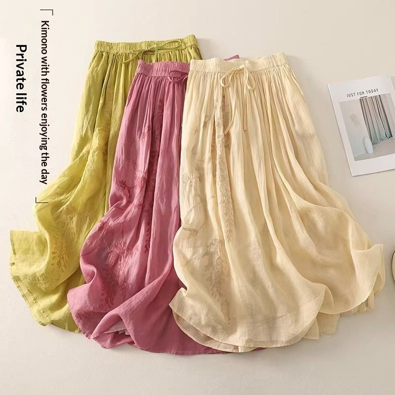 Plus-Size Midi Skirt with Embroidered Design for Women