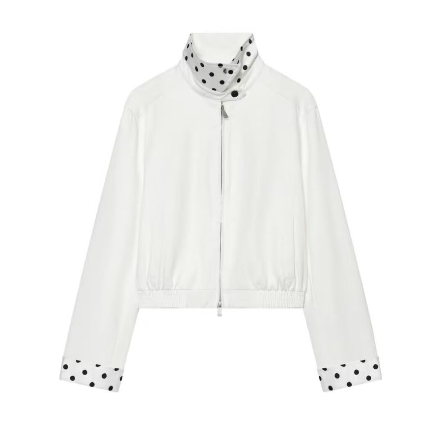 Casual Versatile Retro-chic Polka-dot Color-block Collar Jacket
