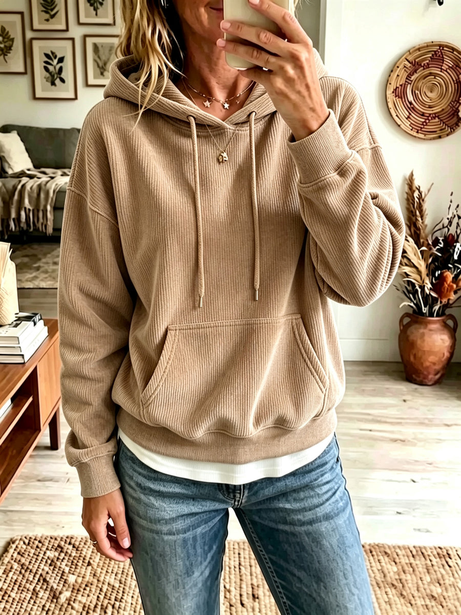 Womens AutumnWinter Casual Corduroy Hoodie - Cozy Style