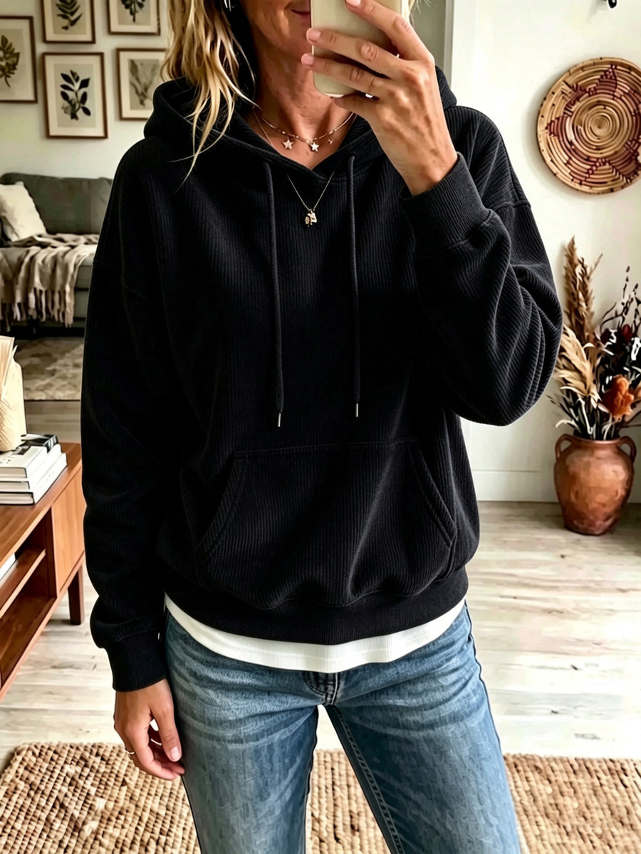 Womens AutumnWinter Casual Corduroy Hoodie - Cozy Style