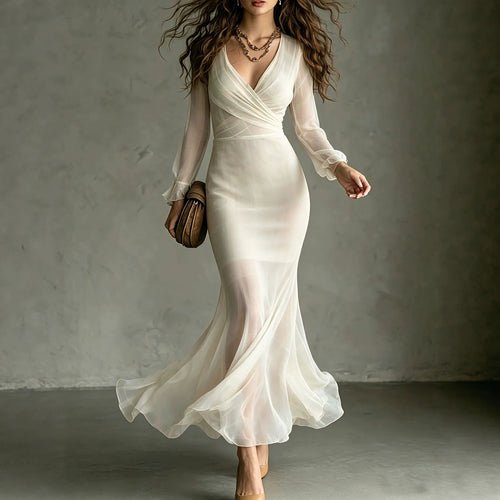 Cross-wrap Waist-cinching Chiffon Maxi Dress for Parties