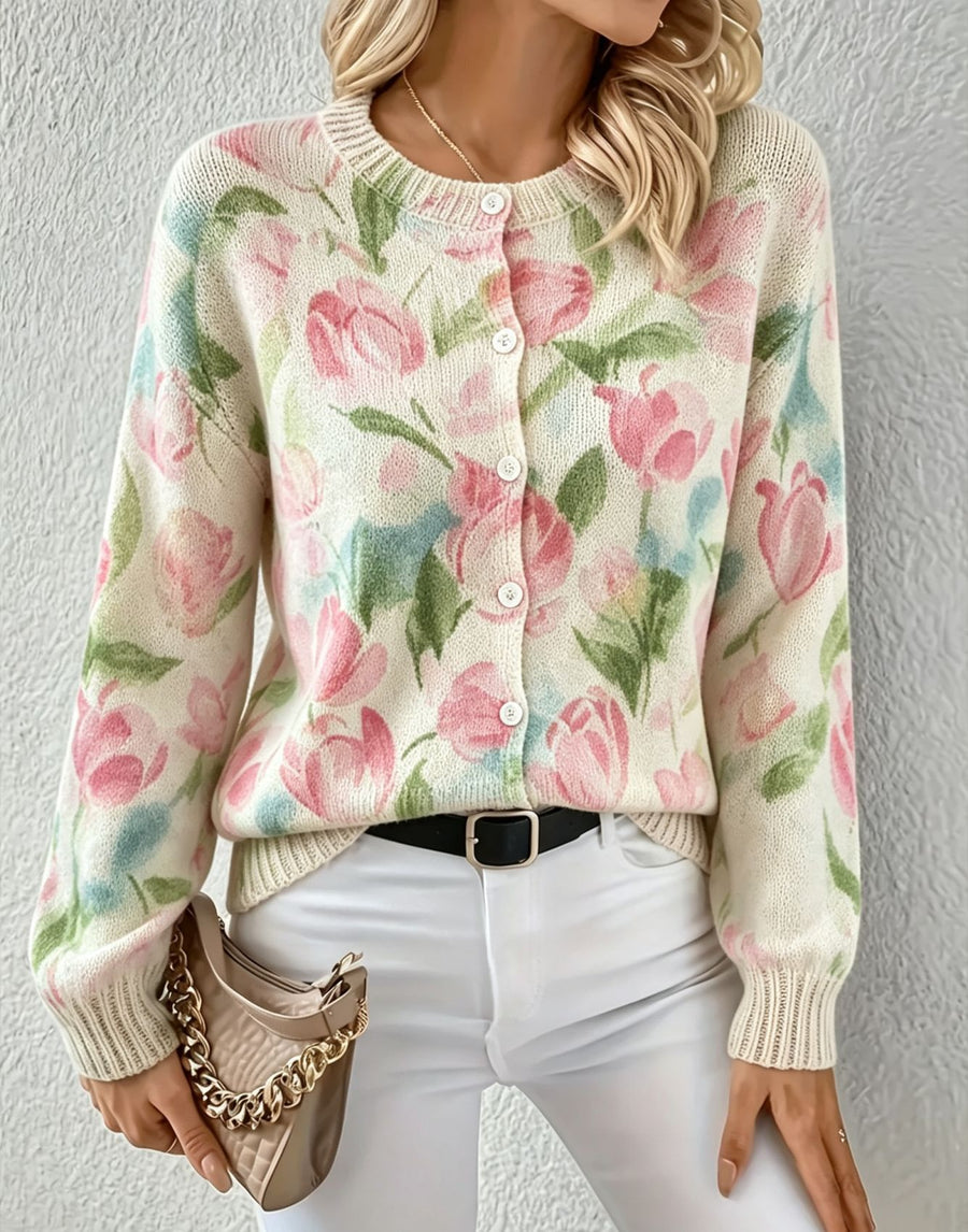 Chic Round-neck Long-sleeve Knitted Cardigan for Effortless Style