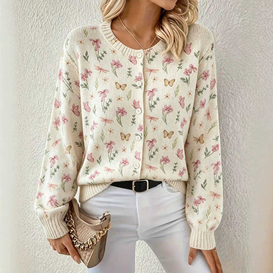Chic Round-neck Long-sleeve Knitted Cardigan for Effortless Style