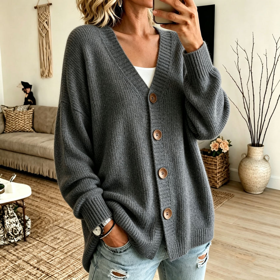 Buttoned V-neck Knitted Cardigan Sweater for Women