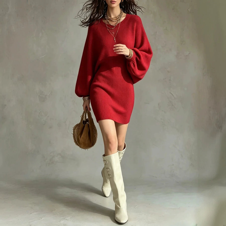 Chic Round-neck Loose-fit Pullover Sweater Dress